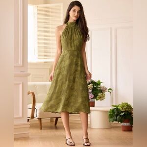 RIHOAS Olive Green Halter Dress